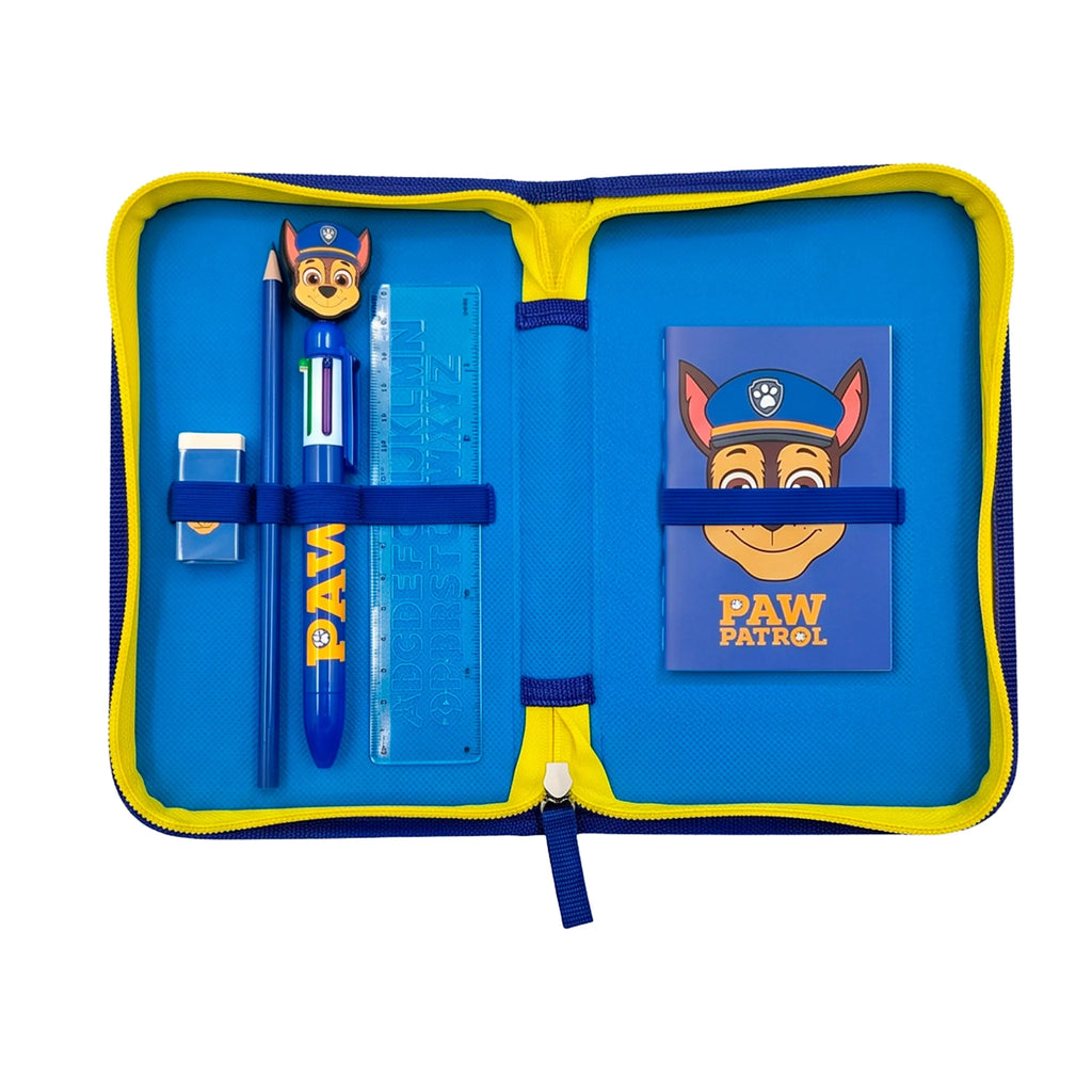 Paw Patrol Chase Gefülltes Fluffy Federmäppchen - 1-Fach Federmäppchen mit Schreibwaren - Plüsch Federmäppchen - Offizielle Paw Patrol Merchandise