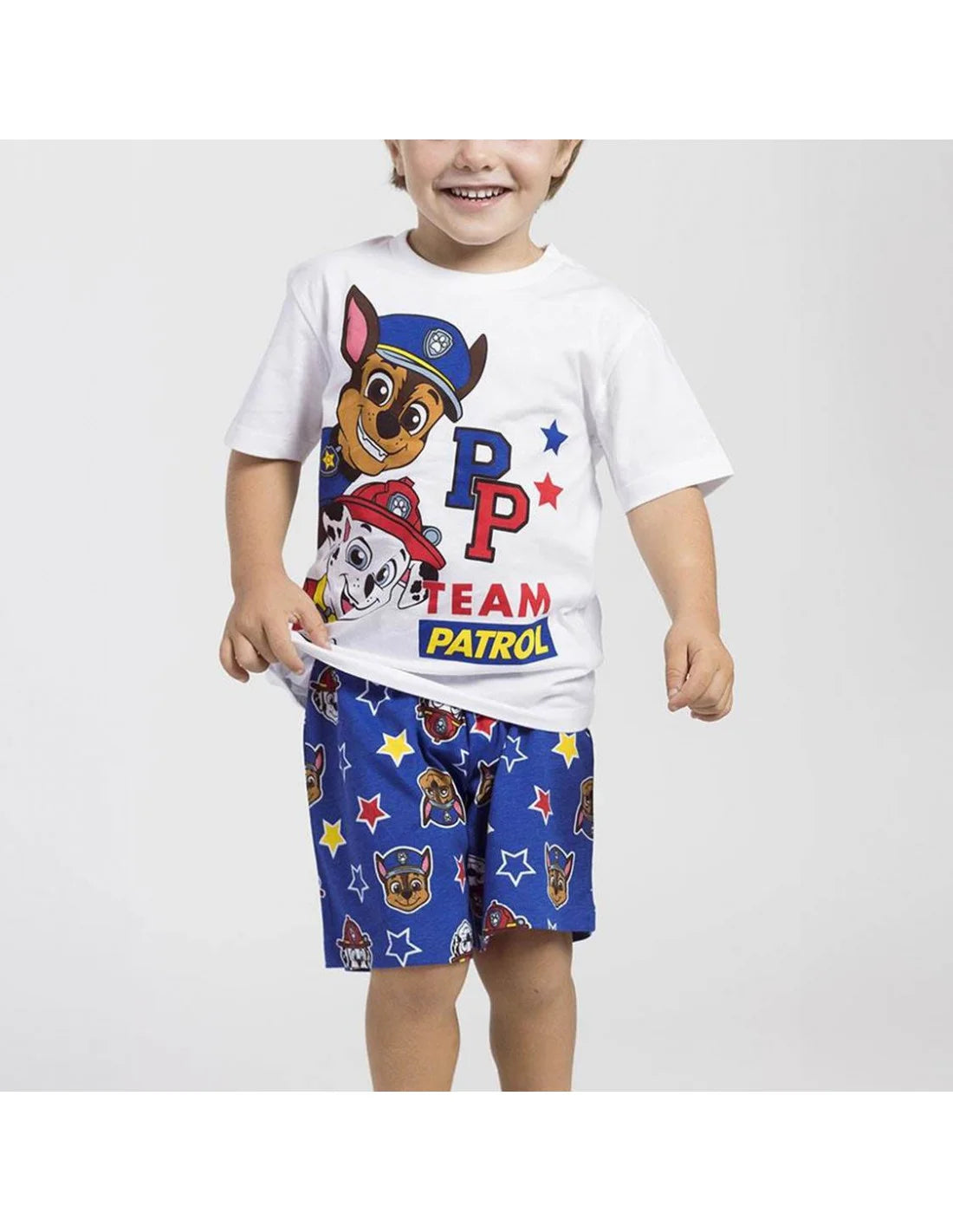 Paw Patrol Shortama Jongens – Zomerset met T-Shirt en Korte Broek – Wit Blauw – Officiële Merchandise