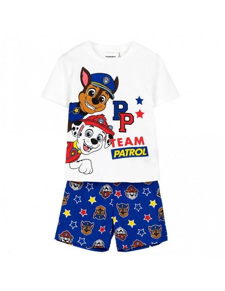 Paw Patrol Shortama Jongens – Zomerset met T-Shirt en Korte Broek – Wit Blauw – Officiële Merchandise