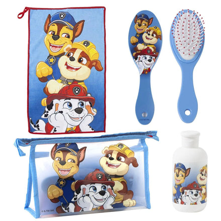 Paw Patrol Verzorgingsset – Transparante Toilettas, Handdoek, Haarborstel en Flesje – Officieel Gelicenseerd
