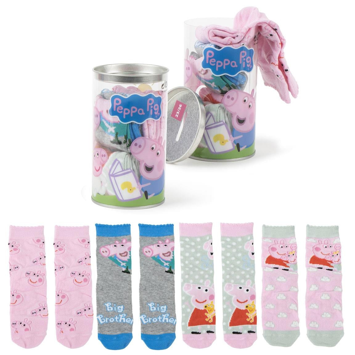 Peppa Pig Sokken Kinderen – 4 Paar in Spaarpot Cadeauverpakking – Officieel