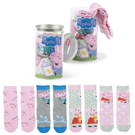 Peppa Pig Sokken Kinderen – 4 Paar in Spaarpot Cadeauverpakking – Officieel