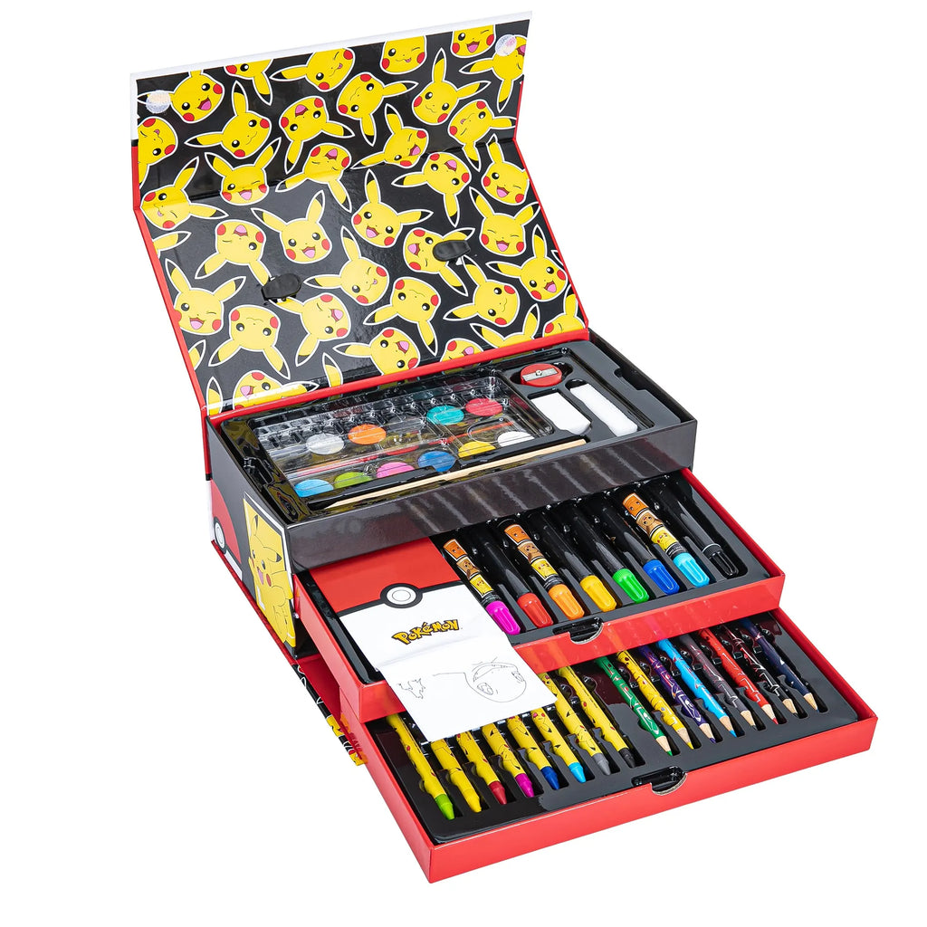 Pokémon Tekenkoffer 52 Delig – Kleurset met Stiften Verf Kleurpotloden en Tekenaccessoires – Officiële Pokémon Merchandise