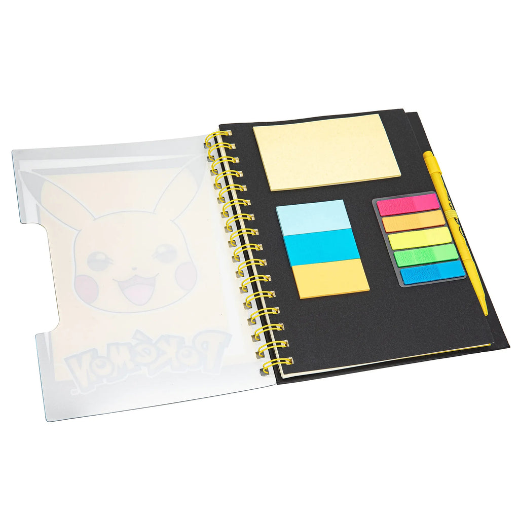 Pokémon Pikachu Notitieboek met Pen en Sticky Notes – Spiraalgebonden Schrijfblok – Inclusief Plaknotities en Bladwijzers – Officieel Gelicenseerd