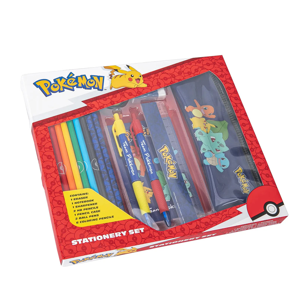 Pokémon Schrijfset met Etui Kleurpotloden Notitieboek Liniaal Pennen Officieel Gelicenseerd