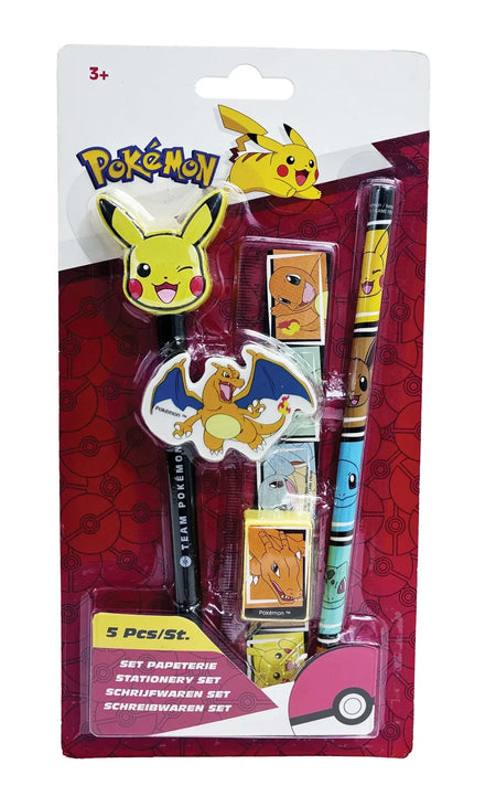 Pokémon Schrijfwarenset – 5-Delig – Potloden, Gummen, Liniaal & Slijper – Officieel Gelicenseerd