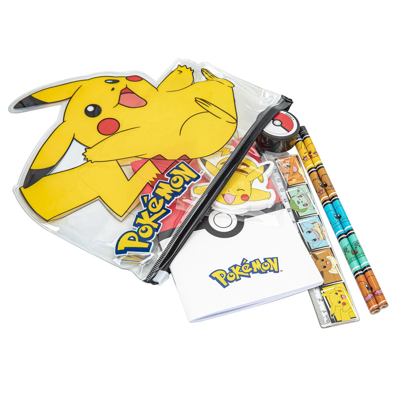 Pokemon Schreibset Pikachu – Komplettes Schulset mit Etui, Notizbuch, Bleistiften, Lineal, Radiergummi und Anspitzer – Offizielle Pokemon Merchandise