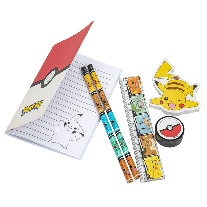Pokemon Schreibset Pikachu – Komplettes Schulset mit Etui, Notizbuch, Bleistiften, Lineal, Radiergummi und Anspitzer – Offizielle Pokemon Merchandise