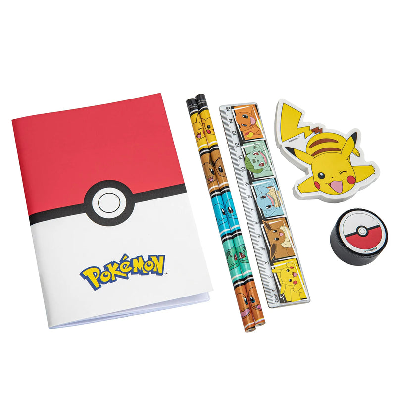 Pokemon Schreibset Pikachu – Komplettes Schulset mit Etui, Notizbuch, Bleistiften, Lineal, Radiergummi und Anspitzer – Offizielle Pokemon Merchandise