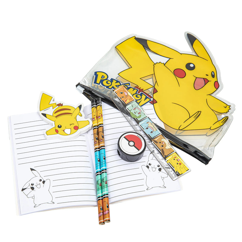Pokemon Schreibset Pikachu – Komplettes Schulset mit Etui, Notizbuch, Bleistiften, Lineal, Radiergummi und Anspitzer – Offizielle Pokemon Merchandise