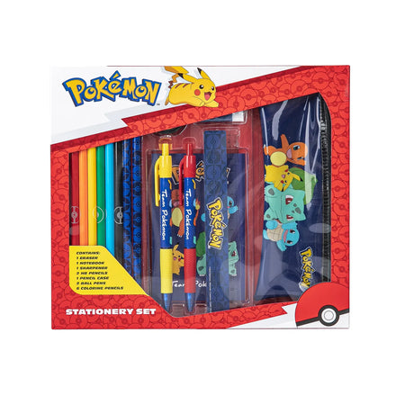 Pokémon Schrijfset met Etui Kleurpotloden Notitieboek Liniaal Pennen Officieel Gelicenseerd