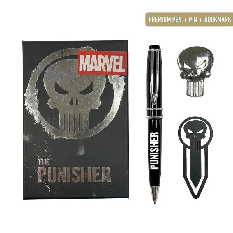 Marvel The Punisher schrijfset met pen, pin, bladwijzer en cadeaudoos