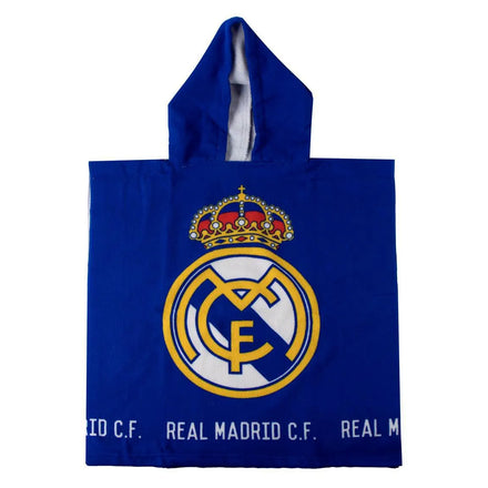 Real Madrid Poncho voor Kinderen – Blauw – 55 x 110 cm – Sneldrogende Kinderponcho met Capuchon – Officieel Gelicenseerd