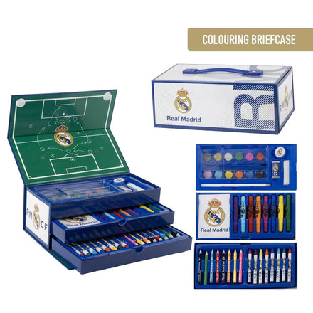 Real Madrid Tekendoos XL - 42 Delige Kleurset met Kleurpotloden, Stiften, Verf en Koffer - Officiële Real Madrid Merchandise
