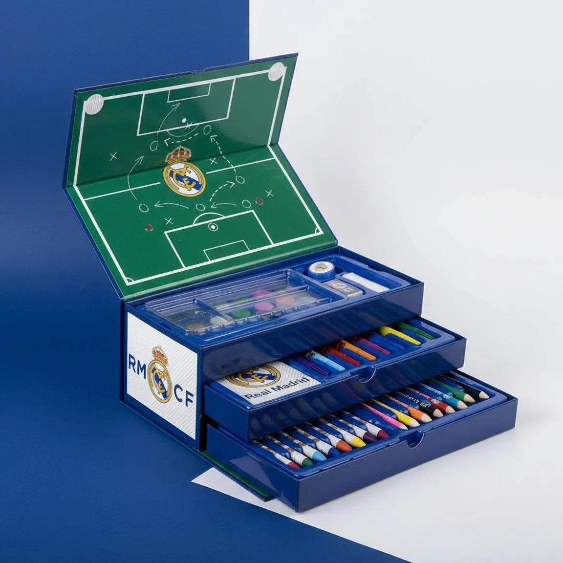 Real Madrid Tekendoos XL - 42 Delige Kleurset met Kleurpotloden, Stiften, Verf en Koffer - Officiële Real Madrid Merchandise