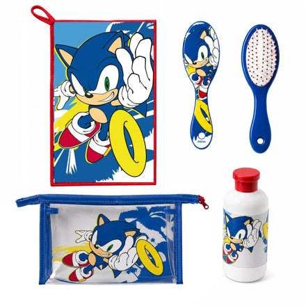 Sonic the Hedgehog Verzorgingsset met Toilettas, Drinkfles, Haarborstel en Handdoek – Officieel Gelicenseerd