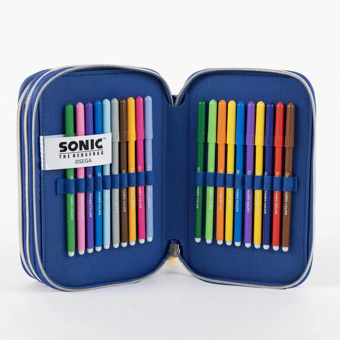Sonic the Hedgehog Gevuld Etui 3 Vaks – 46 Delig – 3D Ring Design – Officieel Gelicenseerd
