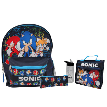 Sonic the Hedgehog Schoolset 5-delig - Rugzak, Lunchtas, Drinkfles, Etui & Sleutelhanger - Blauw