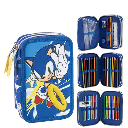 Sonic the Hedgehog Gevuld Etui 3 Vaks – 46 Delig – 3D Ring Design – Officieel Gelicenseerd