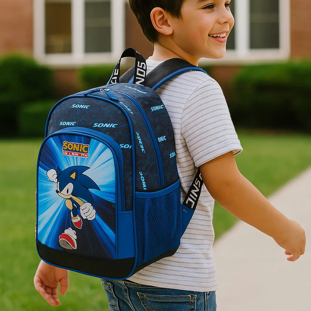 Sonic the Hedgehog Backpack for Kids – Blue Black – Boys' School Bag – Height 37cm