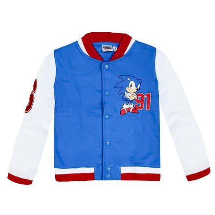 Sonic the Hedgehog Vest Kind – Baseball Sweater met Opdruk – Gamekleding Jongens – Blauw/Wit