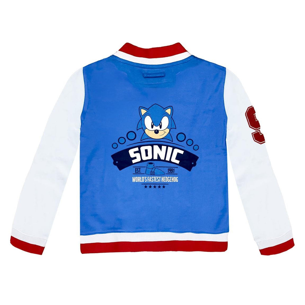 Sonic the Hedgehog Jacket for Kids – Baseball Style Sweater with Print – Boys Gamer Clothing – Blue/White
