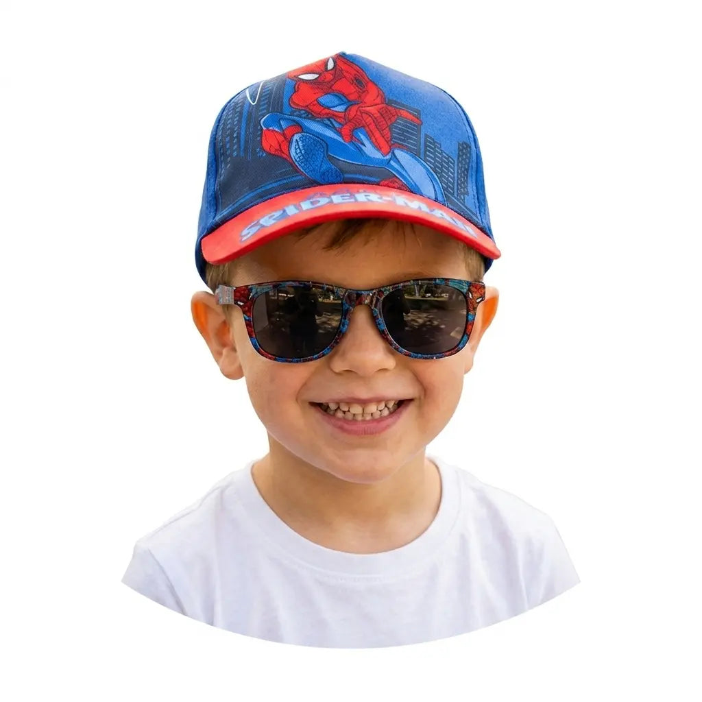 Marvel Spiderman Pet en Zonnebril Set – Kinder Cap met UV400 Bescherming – Verstelbaar – Blauw Rood – Officieel Gelicenseerd