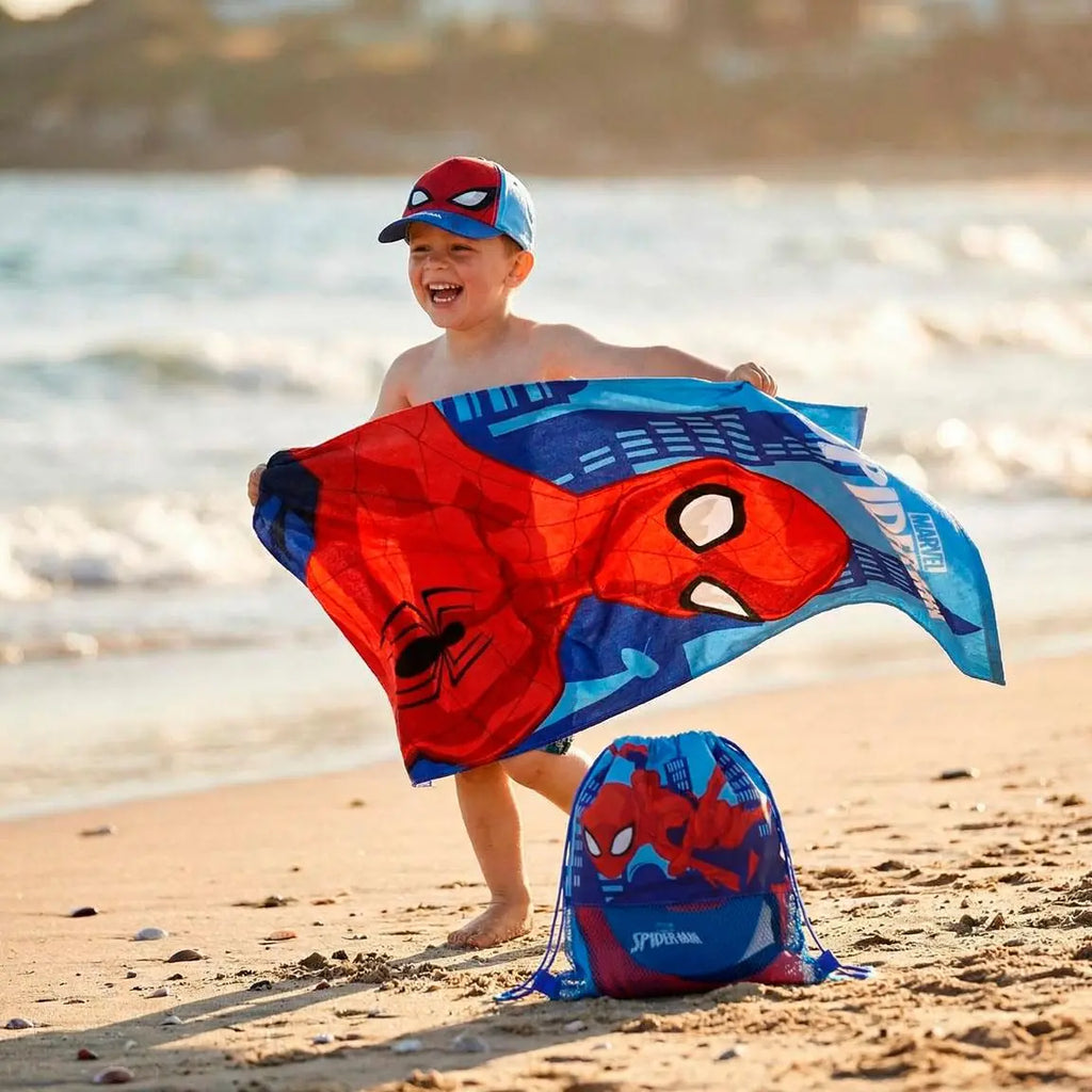 Spiderman Strand Set Tasche Handtuch Cap