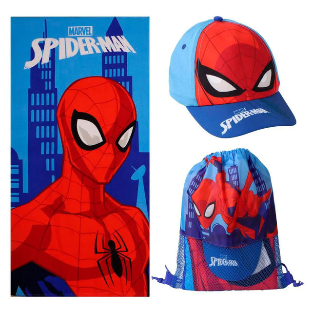Spiderman Strand Set Tasche Handtuch Cap