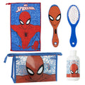 Spiderman Verzorgingsset Jongens met Transparante Toilettas Handdoek Haarborstel en Hervulbaar Flesje Officieel Gelicenseerd