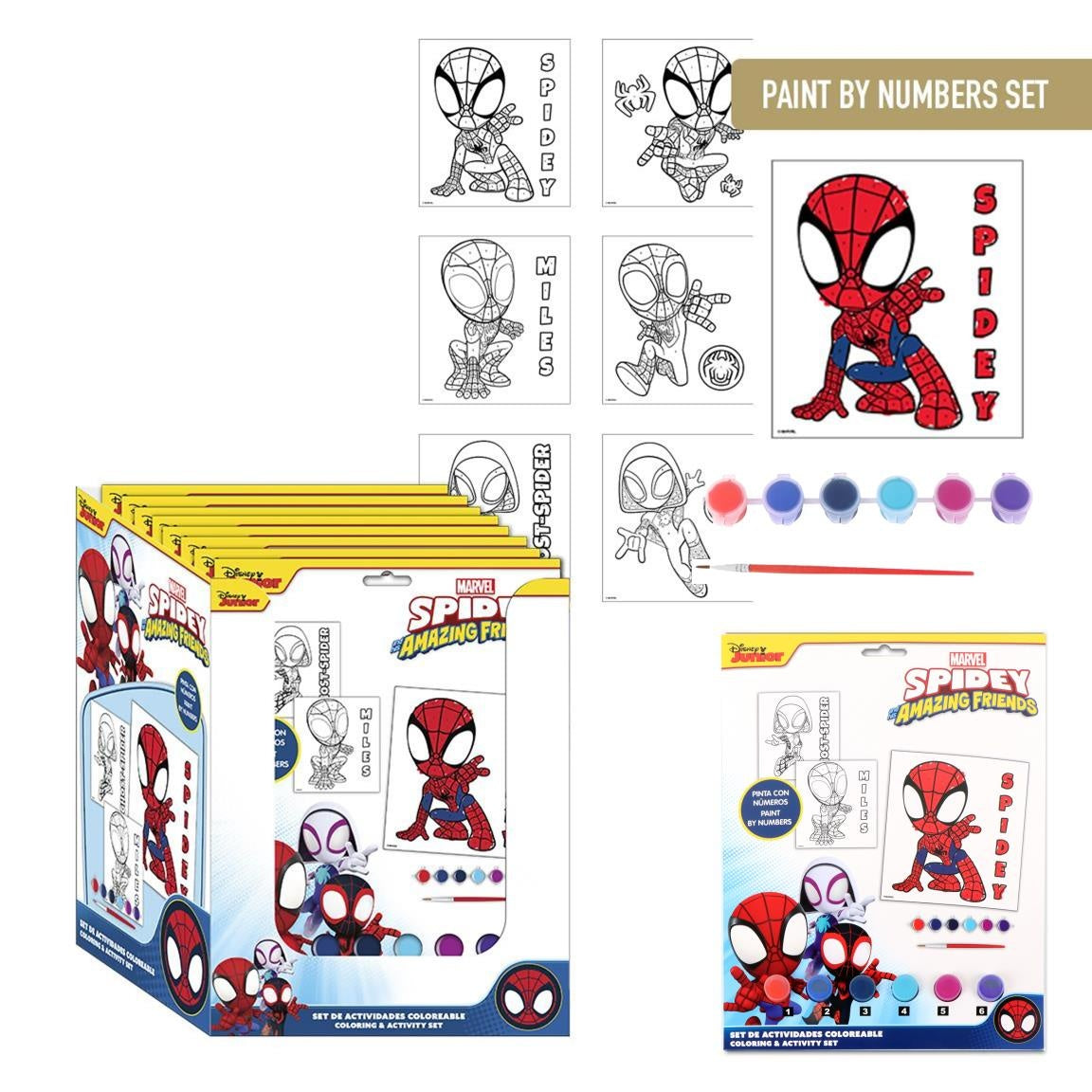 Spidey Paint by Numbers Verfset – Marvel Spidey and His Amazing Friends – 6 Pagina’s + Verf & Kwast