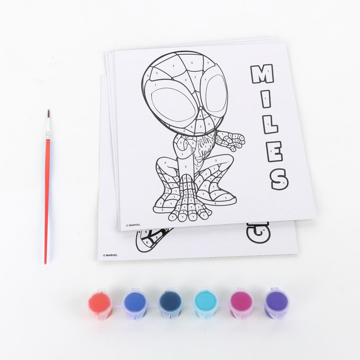 Spidey Paint by Numbers Verfset – Marvel Spidey and His Amazing Friends – 6 Pagina’s + Verf & Kwast