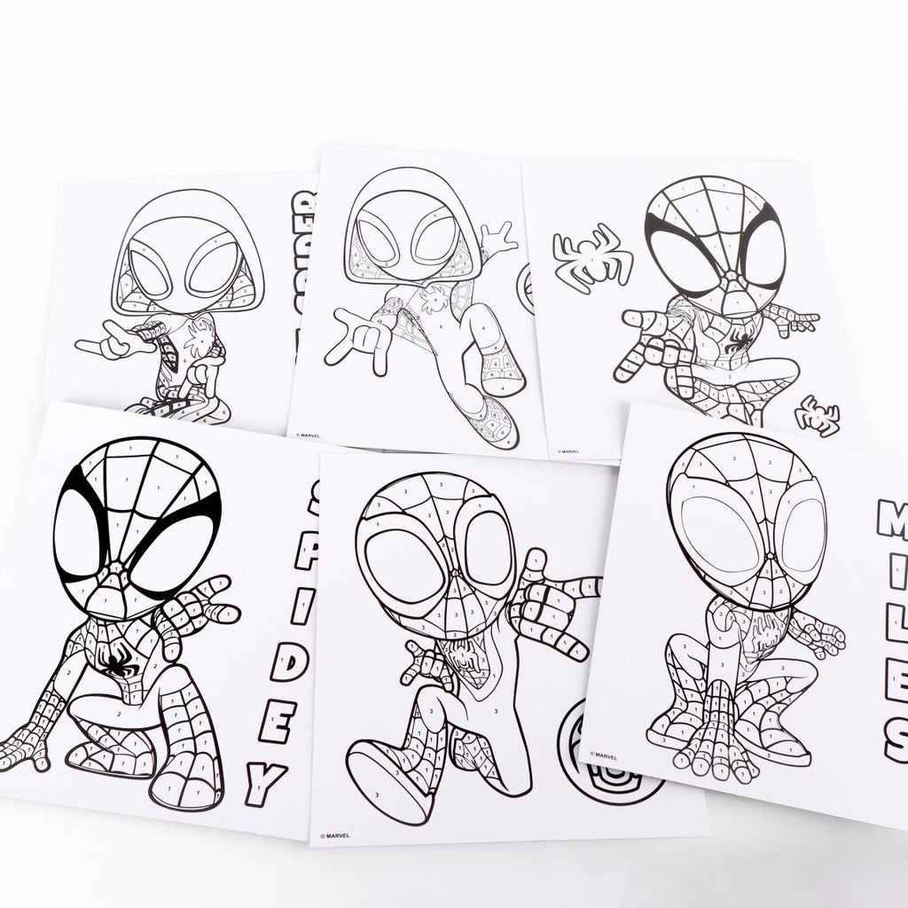 Spidey Paint by Numbers Verfset – Marvel Spidey and His Amazing Friends – 6 Pagina’s + Verf & Kwast