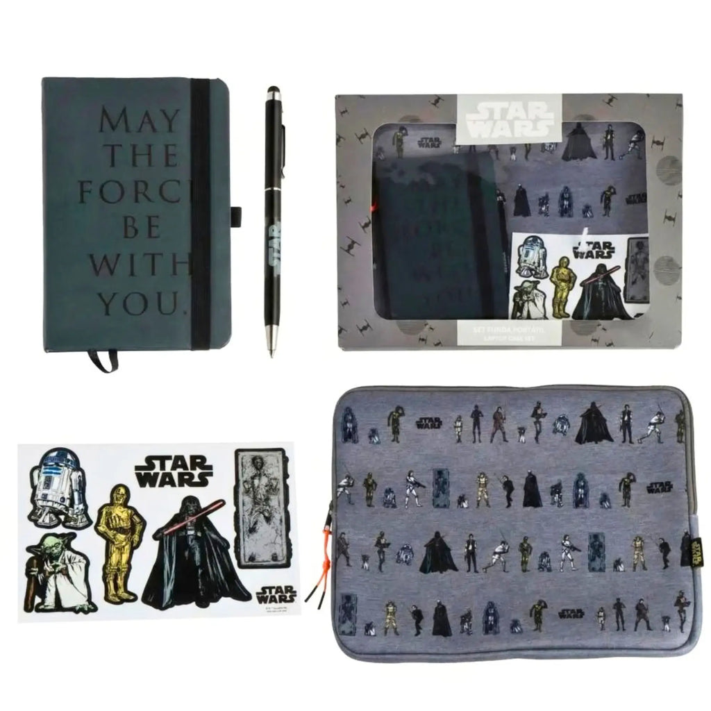 Star Wars Laptophoes Set 4-delig - Notitieboek, Pen & Stickers - Grijs