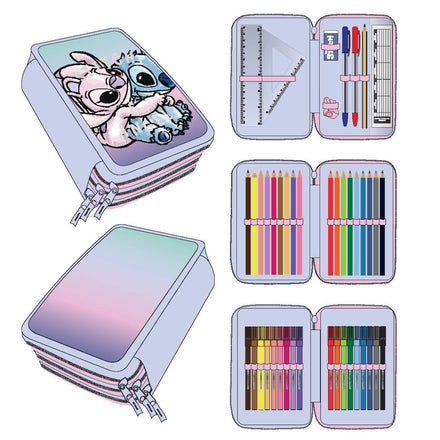 Stitch & Angel Etui Kind – 3-vaks Gevuld Tekenetui – Knutselen & Tekenen – Meisjes