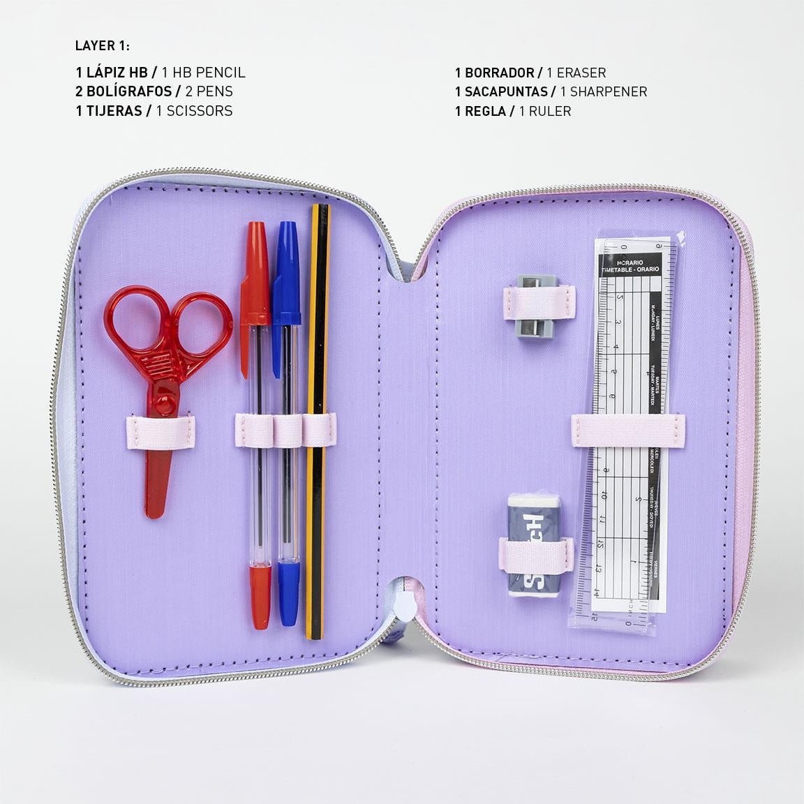 Stitch & Angel Pencil Case Kids – 3-Zipper Filled Art Set – Crafts & Drawing – Girls