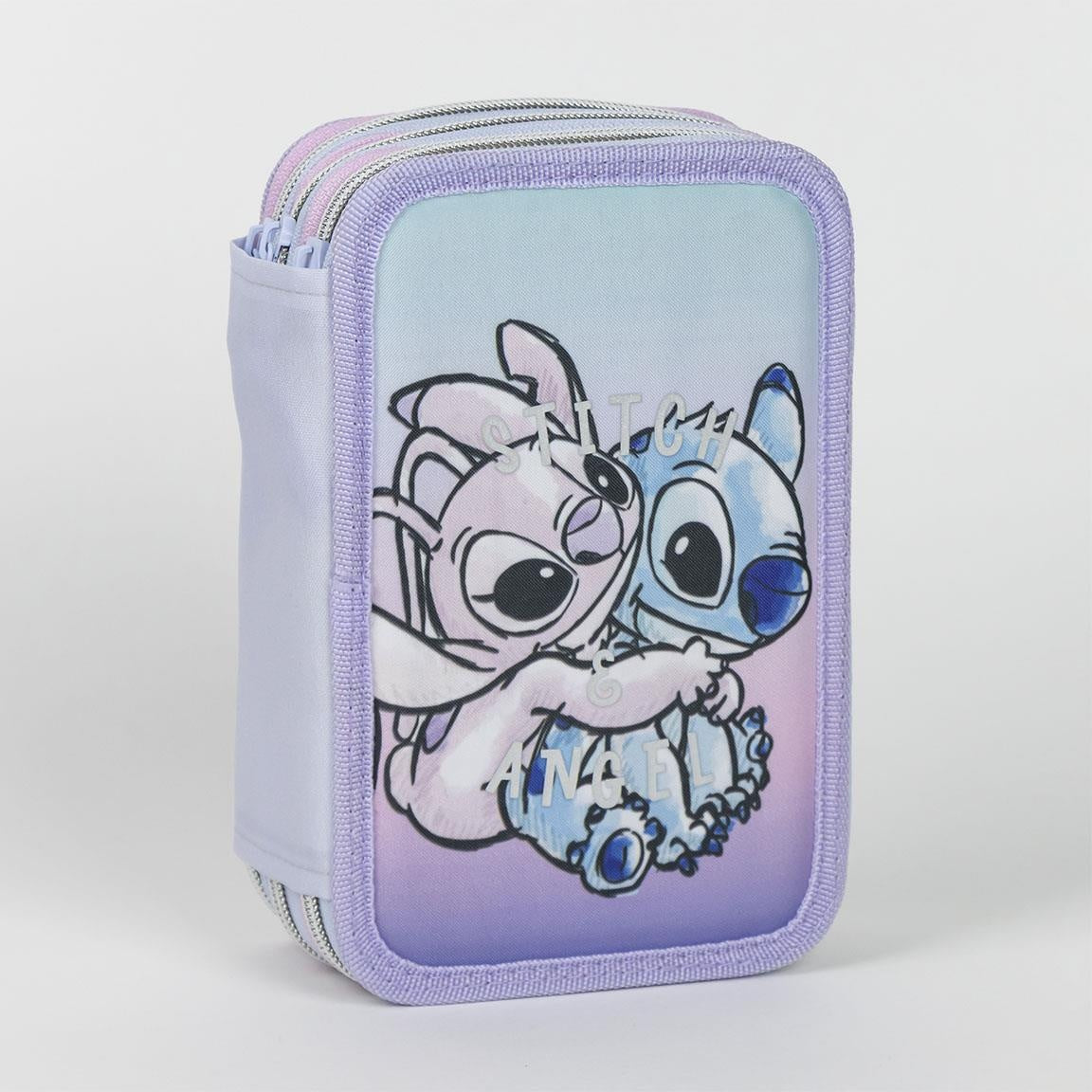 Stitch & Angel Pencil Case Kids – 3-Zipper Filled Art Set – Crafts & Drawing – Girls