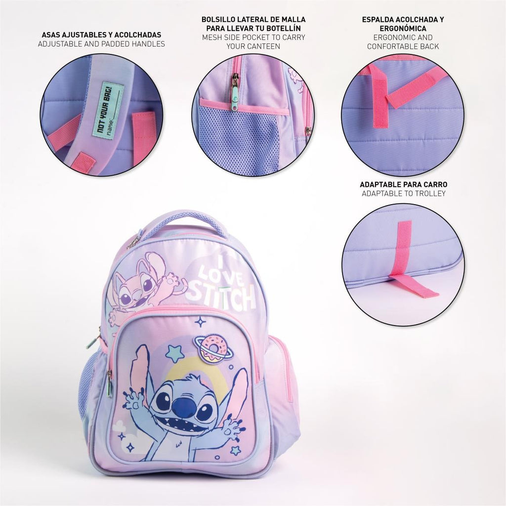 Disney Stitch Rucksack Mädchen – I Love Stitch Schultasche – 44 cm – Lila Kinderrucksack