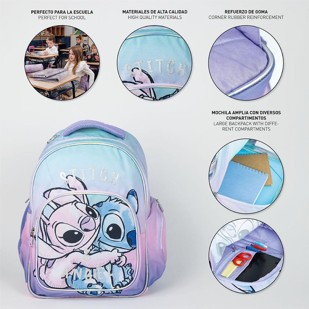 Disney Stitch und Engel Rucksack Mädchen 2 Taschen - Höhe 42cm