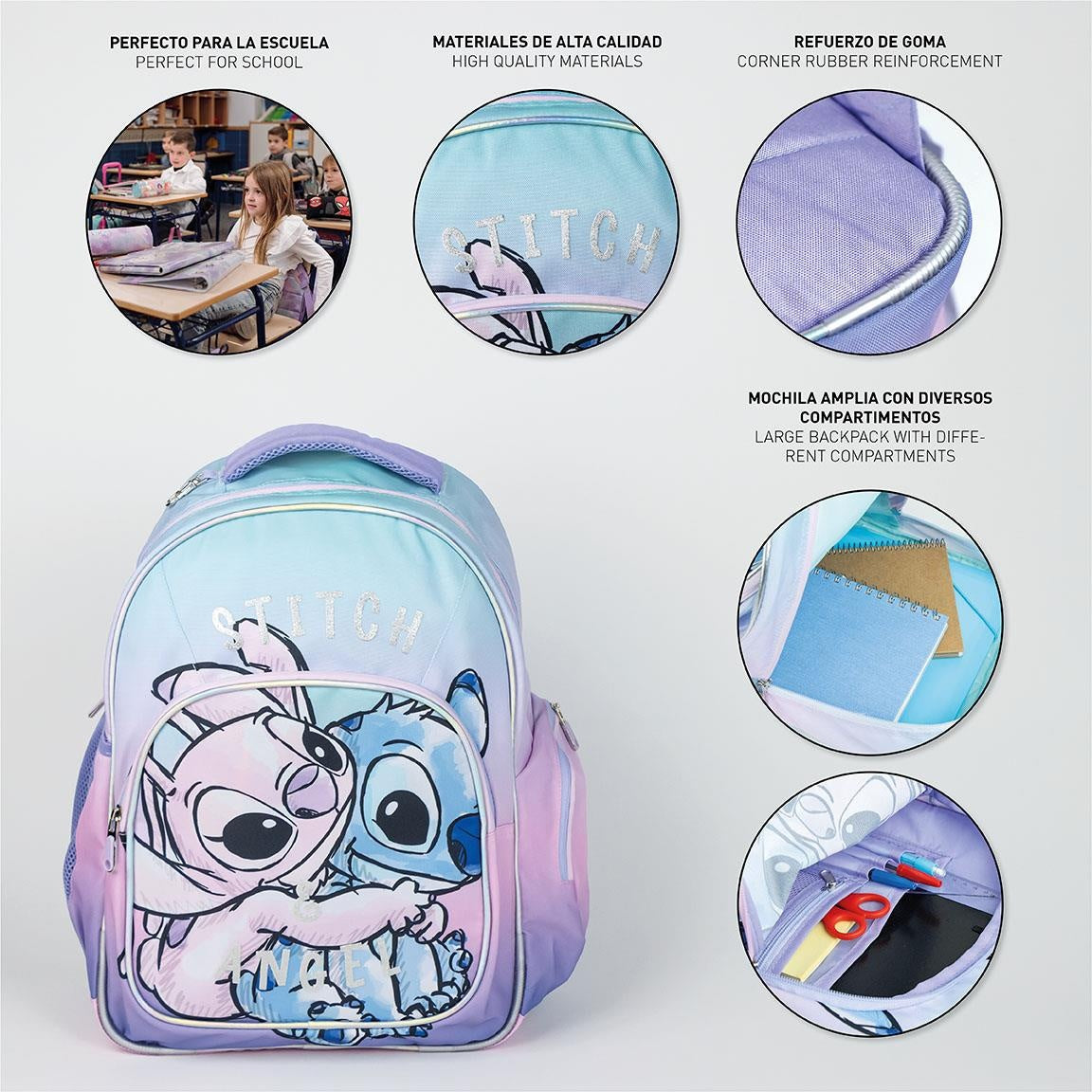 Disney Stitch und Engel Rucksack Mädchen 2 Taschen - Höhe 42cm