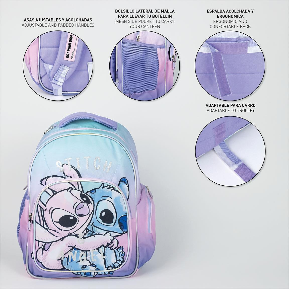 Disney Stitch und Engel Rucksack Mädchen 2 Taschen - Höhe 42cm