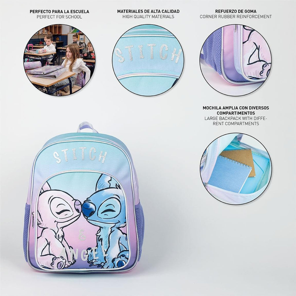 Disney Stitch & Angel Rucksack Mädchen 2 Taschen - Höhe 38cm