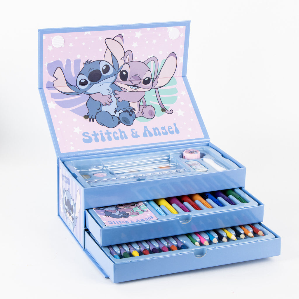 Stitch en Angel Tekendoos Kind – 44-delige Kleurset om te Knutselen en Tekenen – Voor Meisjes en Jongens
