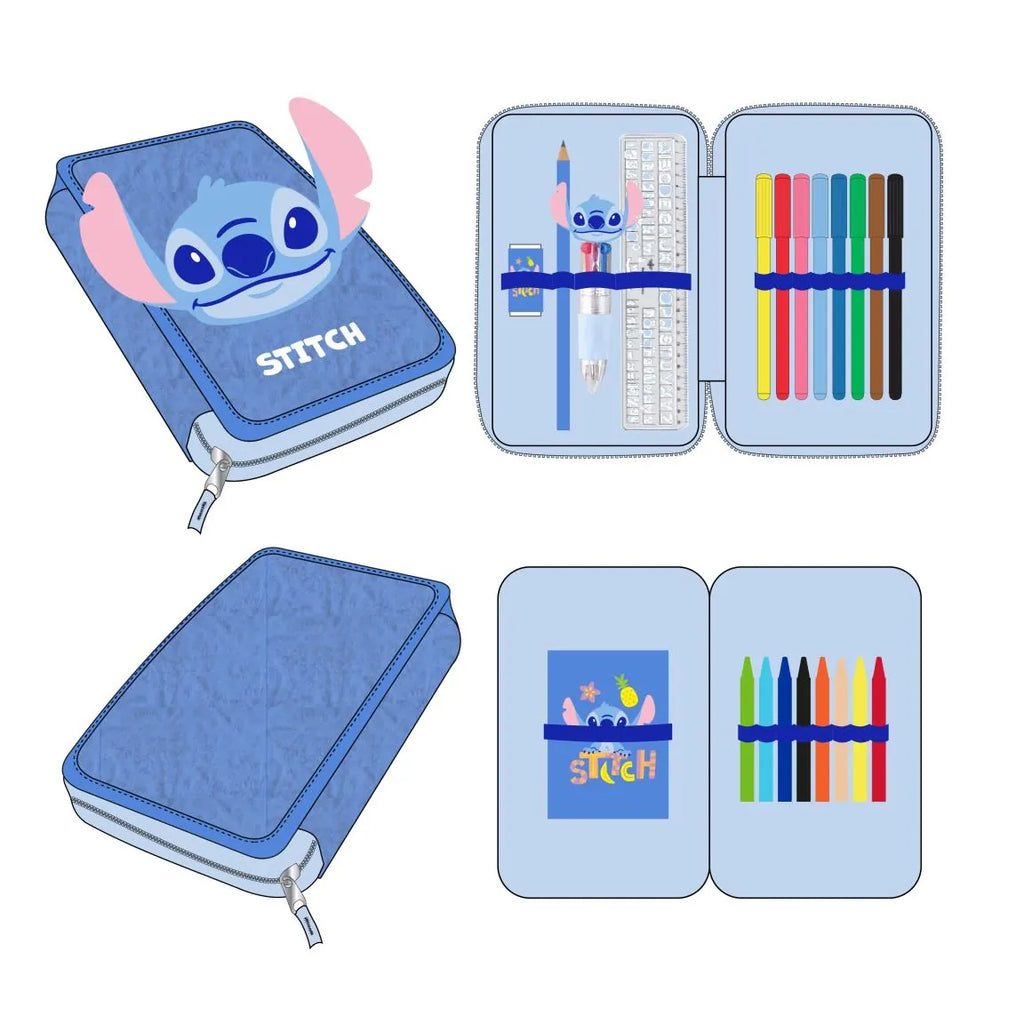 Stitch Stuffed Fluffy Pencil Case - 1 Zipper Pencil Case with School Supplies - Plush Pencil Case - Official Disney Stitch Merchandise