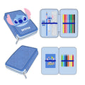 Stitch Gevulde Fluffy Etui - 1 Zipper Etui met Schoolspullen - Pluche Etui - Officiële Disney Stitch Merchandise