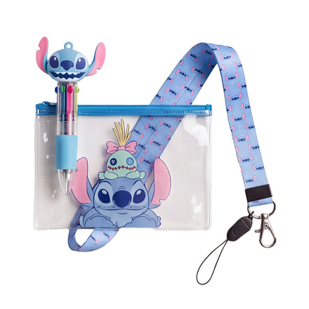 Disney Stitch Schrijfwarenset - 4-Kleurenpen, Etui en Keycord