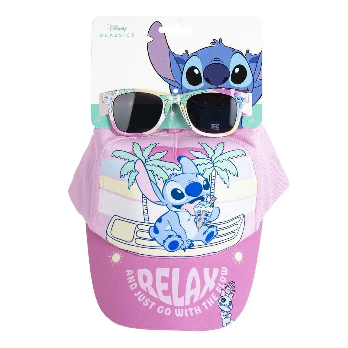 Disney Stitch Pet en Zonnebril Set – Roze – Verstelbaar – UV400 Bescherming – Zomer Accessoire