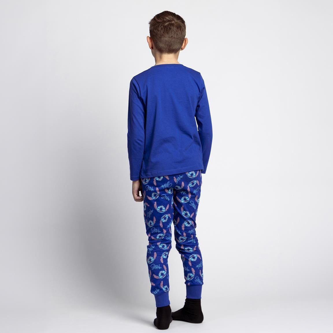 Disney Stitch Pyjama Jongens – 100% Katoen – Blauwe Kinderpyjama met Lange Mouwen