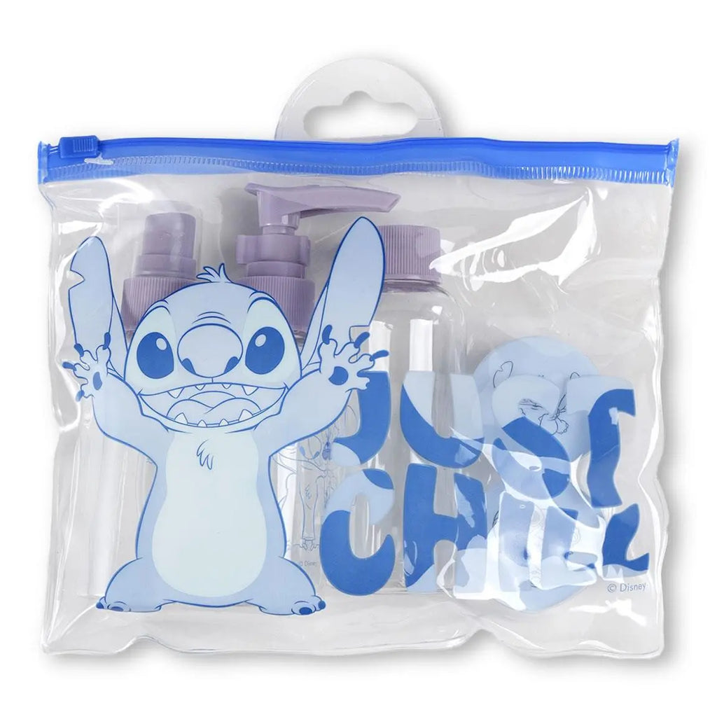 Disney Stitch Hygiene Set voor Kinderen – Reisflesjes Set met Pompfles, Sprayfles, Flesje en Opbergtas