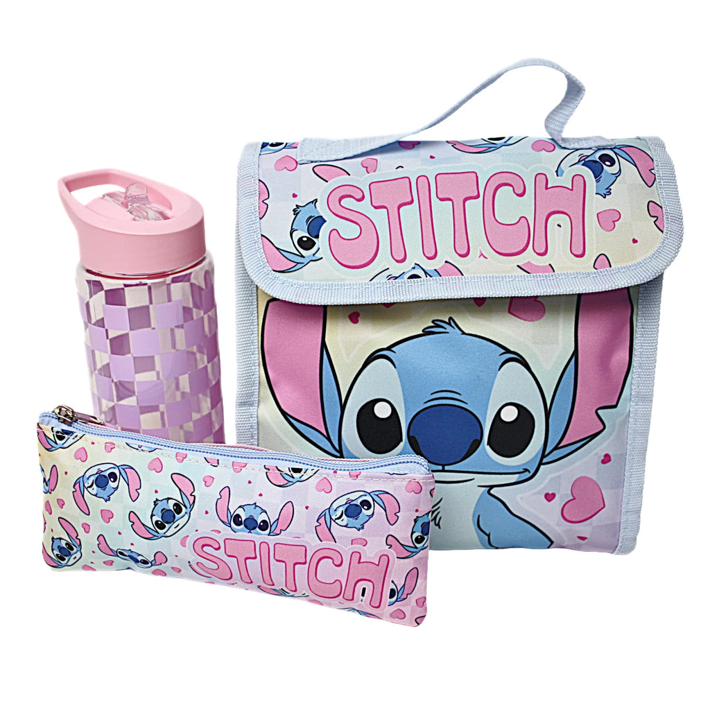 Disney Stitch Rugzak Set - Schoolrugzak met Lunchtas, Drinkfles & Etui - Roze